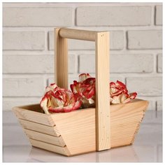 Кашпо деревянное 30×14×27 см "Корзинка, лодочка", ручка деревянная, МАССИВ, натуральное 5239358 Сима ленд