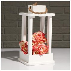 Кашпо деревянное "Фонарь", ручка верёвка, белый, 16×16×30 см 5274074 Сима ленд