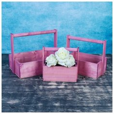 Набор кашпо деревянных подарочных Элегант "Классик", 3 в 1, с ручкой, розовый 3638376 Сима ленд