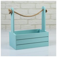 Кашпо деревянное 25.5×15×30 см "Аром", ручка канат, серо-голубое 5309169 Сима ленд