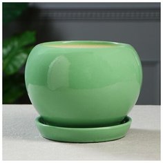 Горшок для цветов "Шар" глазурь 2 л, оливковый 4911536 Керамика ручной работы