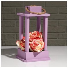 Кашпо деревянное "Фонарь", ручка верёвка, лиловый, 16×16×30 см 5274075 Сима ленд