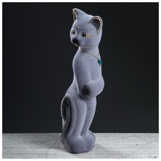 Копилка "Кот Лапа", флок, серая, 28 см 748664 Керамика ручной работы