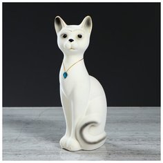 Копилка "Кот Кузя", флок, белая, 27 см 748657 Керамика ручной работы