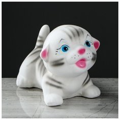 Копилка "Котик Максик", флок, бело-серая, 14 см 911223 Керамика ручной работы