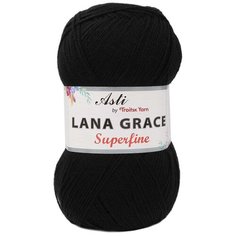 Пряжа из Троицка Lana Grace Superfine 100гр. 610м. (25% мериносовая шерсть, 75% акрил супер софт) (0140 черный) 5 мотков Троицкая камвольная фабрика