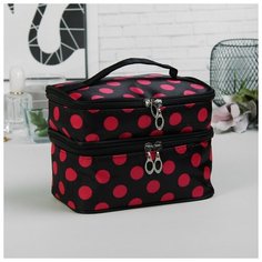 Косметичка 2-х секционная Горох, 20*13*14, 2 отд на молниях, зеркало, черный/роз 2997042 Сима ленд