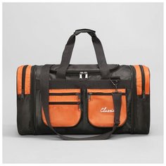 Сумка спорт ЛБ-420, 59/69*30*30 отд на молнии, с увел, 5 н/кармана, дл ремень, хаки/оранжевый 25972 Amen.