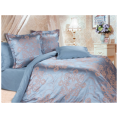 Постельное белье семейное ECOTEX Эстетика Борнео, сатин-жаккард, 70 х 70 и 50 х 70 см, голубой