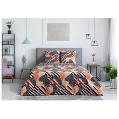 Постельное белье 2-спальное Этель Абстракция, перкаль, 70 х 70 см, серый/оранжевый