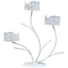 Подсвечник металл на 3 свечи "Розарий" белый 23х22х8 см 3714155 Сима ленд