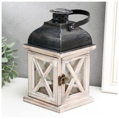 Подсвечник дерево на 1 свечу "Фонарь - ставни" состаренный 22х11,5х11,5 см 5449179 Сима ленд
