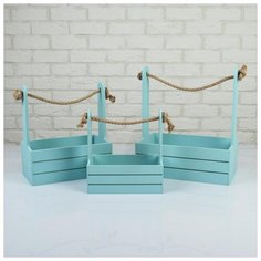 Набор кашпо деревянных 3 в 1 (30.5×18.5×35; 25.5×15×30; 20×12×23) "Аром", серо-голубой 5309175 Сима ленд