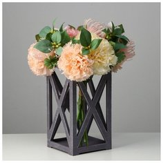 Кашпо деревянное 14×14×26 см "Фонарь Хай-тек Прованс", серый графит 6029970 Сима ленд