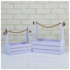 Набор кашпо деревянных 2 в 1 (25×15×30; 21×12×23 см) "Dear", ручка канат, лаванда 5309164 Сима ленд