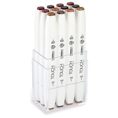 Набор двухсторонних маркеров на спиртовой основе TOUCH TWIN brush 12 штук (древесные цвета) в пластиковой упаковке