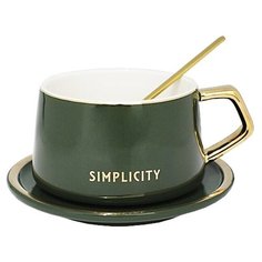 Чашка Simplicity green, 220 мл с блюдцем и ложкой в подарочной упаковке / Lenardi