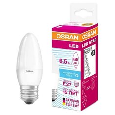 Лампа светодиодная LED STAR CLASSIC B 60 6.5W/840 6.5Вт свеча 4000К нейтр. бел. E27 550лм 220-240В матов. пласт. OSRAM 4058075134201 (упаковка 10 шт) Ledvance