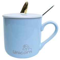 Чайная кружка Единорог с крышкой, голубая, 14х12х10 см, MARMA MM-CUP-09