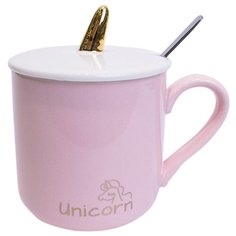 Чайная кружка Единорог с крышкой, розовая, 14х12х10 см, MARMA MM-CUP-10