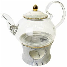 Заварочный стеклянный чайник с керамической крышкой, белый, 18х20х13 см, MARMA MM-KTL-01