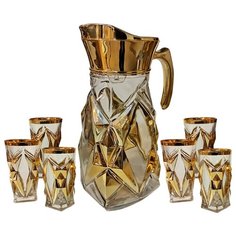 Набор для напитков Геометрический золотистый узор, графин и 6 стаканов, стеклянный, 29х44х16 см, MARMA MM-JUSET-01
