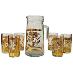Набор для напитков, графин и 6 стаканов, стеклянный, золотистый рисунок, графин 20х12х12 см, стакан 10х6х6 см, MARMA MM-GSSET-03