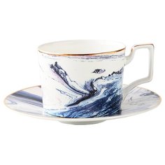 Чашка с блюдцем "Мраморная буря", 200 мл, цвет белый, сиреневый Marma