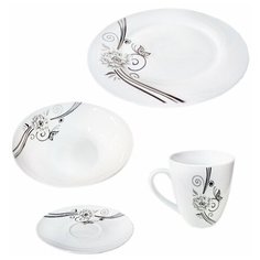 Набор посуды Бабочка и цветок, 5 чашек, 5 глубоких тарелок порционных, 5 десертных блюдец, 5 тарелок, белый, 28х18х28 см, MARMA MM-SET-07