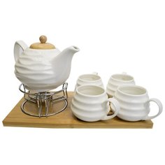 Чайный набор, чайник, 4 чашки, подставка, белый, 34х17х21 см, MARMA MM-SET-01