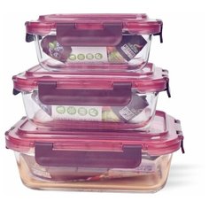 Набор стеклянных контейнеров для хранения продуктов и разогревания в микроволновой печи, 3 шт Marma