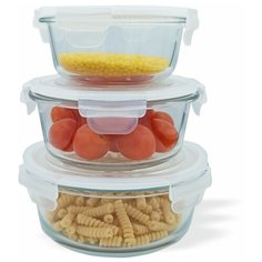Набор стеклянных контейнеров для хранения продуктов и разогревания в микроволновой печи, 3 шт Marma