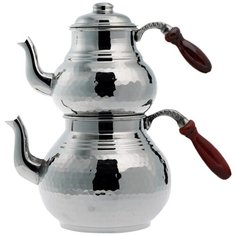 Медный двойной чайник заварочный, турецкий чайданлык ручной работы, цвет серебристый MARMA MM-TPT-30