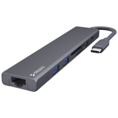Переходник Deppa Type-C Hub 7в1 (73127) Type-C to USB3.0x2/ HDMI/ RJ45/ microSD/ SD для MacBook Графитовый