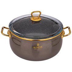 Кастрюля Agness эмалированная со стекл. крышкой и антипригар. мраморным покрытием, 22см / 4,1 л (950-222)