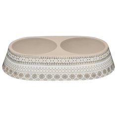 Миска для животных двойная TARHONG "Moroccan Wood", бежевая с рисунком, 38.4х23.1х7.7см/950мл