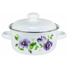 Кастрюля Лысьвенские эмали С-1508АП2/4, 1.5 л, белый "анютины глазки"