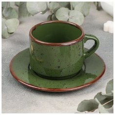 Чайная пара: чашка 200 мл с блюдцем 15,5 см, h 6,5 см "Punto verde" 4839234 Хорекс