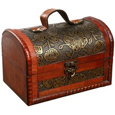 Шкатулка дерево состаренная "Золотые цветы на чёрном" сундучок 12х17,5х12 см 4461655 Сима ленд