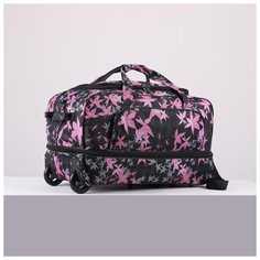 Сумка дор на колесах М241, 65*31*38/43, отд на молнии, с увел, н/карман, Листья черный 5598915 Amen.