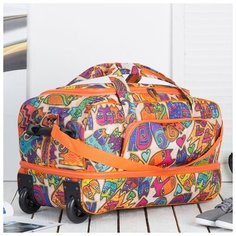 Сумка дор на колесах М241, 65*31*38/43, отд на молнии, с увел, н/карман, Кошки бежевый 4534619 Amen.