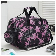 Сумка дор 83/Д, 44*25*30см, отд на молнии, 2 н/кармана, длин ремень, Листья роз на черно 45172 Amen.