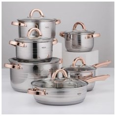 Набор посуды "Голд" 6 пред: : ковш 2,1л, кастрюли 2,1/2,9/3,9/6,6л, сотейник с а/п 3,4 л 4577878 Сима ленд
