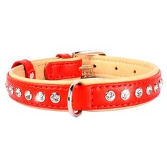Ошейник COLLAR Brilliance со стразами премиум 3058/3102/3108/3801 30-39 см красный/бежевый