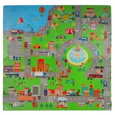 Развивающий детский коврик пазл с принтом "Город", 4 сегмента. Размер коврика: 121х121х1 см, материал ЭВА Компания Друзей