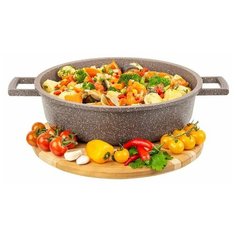 Жаровня-сотейник индукционная 4,45 л Гармония вкуса "Коричневый мрамор" , с крышкой Elan Gallery