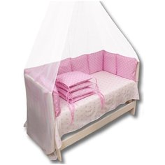 Бортики в кроватку Body Pillow, съемные чехлы 12 шт, расцветка "Звезды розово-белые"