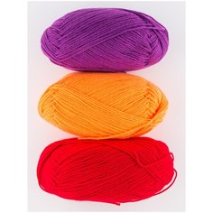 Пряжа "Детская новинка" (3 мотка), 50гр., 200м., Пехорский текстиль, 06 красный, 284 оранжевый, 179 фиалка Пехорка