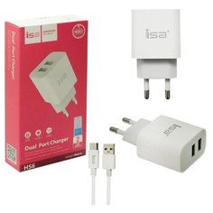 Сетевое зарядное устройство 2.4А 2 USB + кабель micro USB ISA HS6