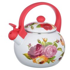 Чайник эмалированный со свистком 2,2л "Цветы", 2 дизайна, индукция VETTA